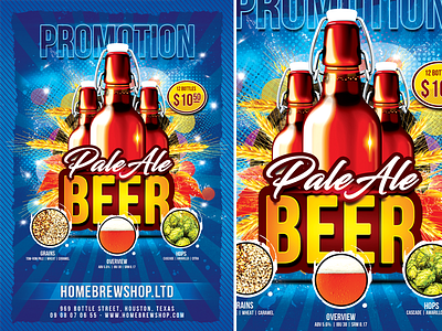 Beer Promotion Flyer alcohol beer bier blue brew brewery brewing company business cheap colorful company discount drink fermentation fest flyer grain home brew homebrew hops