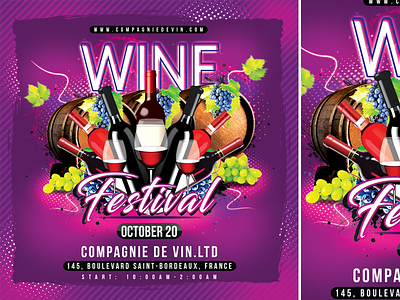 Wine Festival barrel blue bottle bottles colorful drink fest festival flyer glass glasses grapes party purple red season seasons template white wine