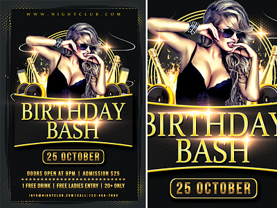 Birthday Bash anniversary bash best birthday birthday event black celebration dance disco dj effect entertainmet event fashion gold greeting hedygraphics invitation night club nonstop