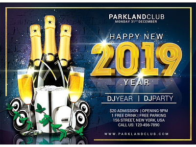 Happy New Year bash black blue champagne christmas club club flyer dance december decoration decorations dj fire flyer happy holiday light new year new year party new years eve