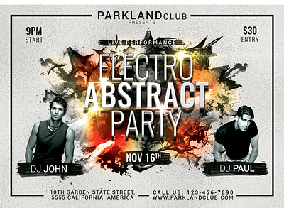 Electro Abstract Party abstract advertisement clean club colorful dance disco dj electro entry event flyer fun live model modern music night orange party