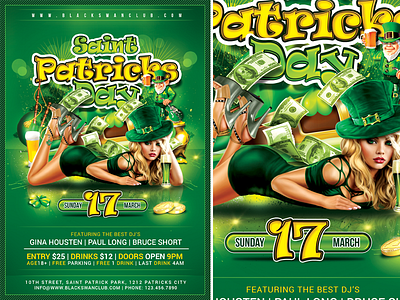 Saint Patricks Day bar club dance day disco dj drink drinks flyer gold green happy happy time irish model money music night parties party