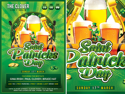 Saint Patrick Day bar club dance day disco dj drink drinks flyer gold green happy happy time irish model money music night parties party