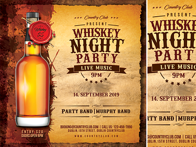 Whiskey Night Party band bar bottle clean club country country music country side cowboy desert disco drink festival flyer guitar live modern music night party