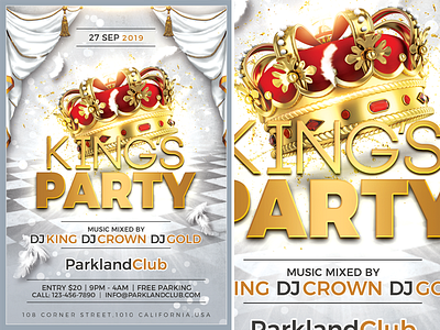 Kings Party bar birthday celebration club club flyer crown disco dj drink event feather flyer gold king kings night kings party members party pub red