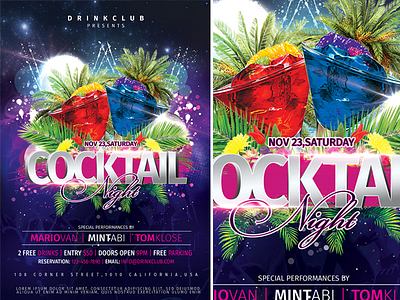 Cocktail Night bird birds cocktail cocktail party cold drinks colorful dance drink drinks drops flyer fresh fruit fruits fun happy time hot ice music night