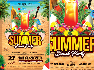 Summer Beach Party band bar beer beers clean club cocktail colorful cool disco drink drinks event festival flyer fun hot music pub season