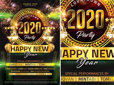 Happy New Year bash black champagne christmas club club flyer dance december decoration decorations dj fire flyer happy holiday light new year new year party new years eve nightclub