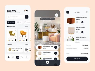 Furniture shop app ecommerce ui visual design
