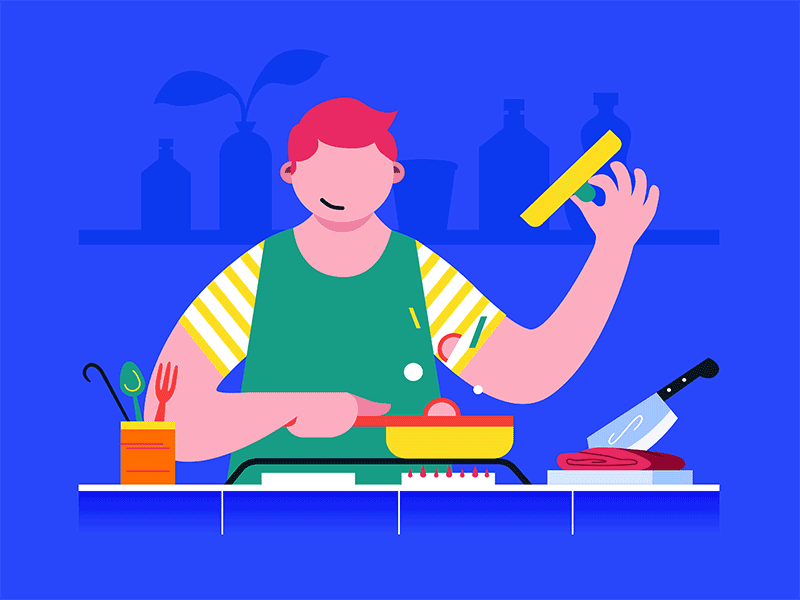 COOKING 2d animation activity animation animation gif animation ui chef cook design editorial gift illustration kitchen ui ux vector