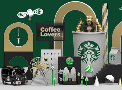 starbucks 3d advertising branding c4d cartoon colors design graphic illustration lettering