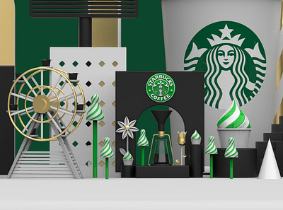 starbucks 3d advertising branding c4d cartoon colors design graphic illustration lettering