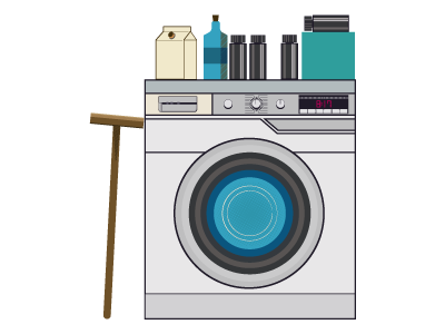 Washing Machine broom clock icon illustration machine soap washing