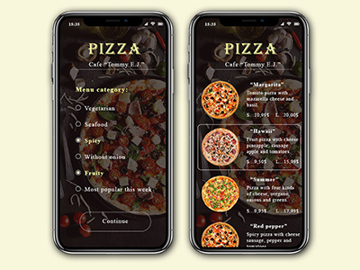 Design for mobile application "Pizza"