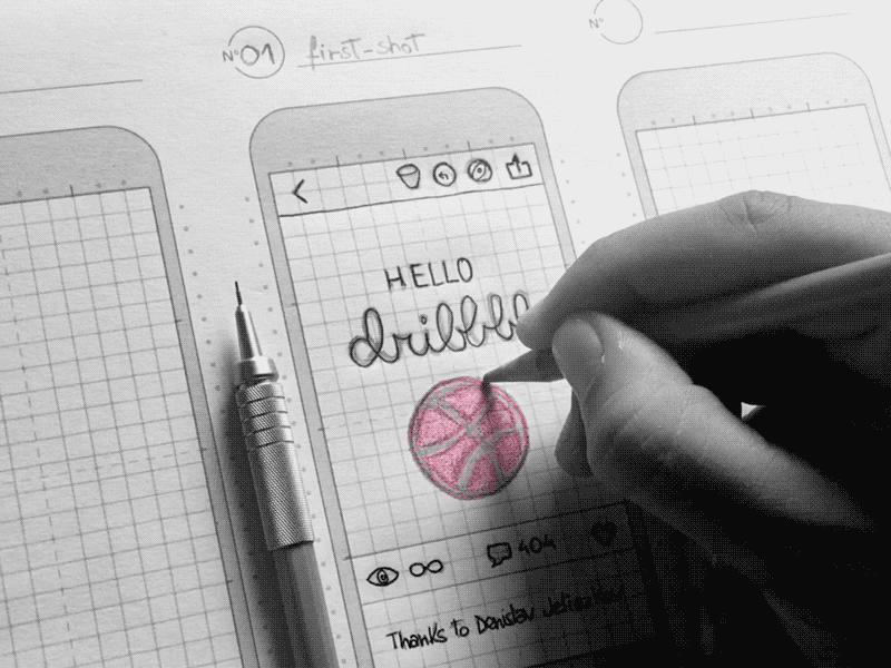 First Shot on Dribbble debut interface wireframe