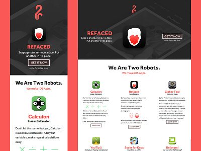 Two Robots Website apps one page pink responsive rwd web