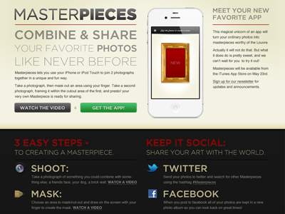 Masterpieces App Full Website Design iphone web