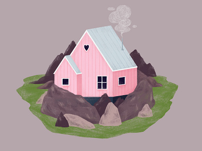 Greenlandic House / Pink digital greenland house illustration pink