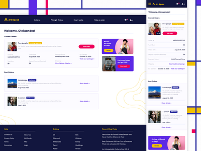 Painting order website responsive design all orders page art website blue and purple contact us page current and past orders delivery page painting website paintings order website responsive design responsive layout responsive website design vibrant colors vibrant colors palette website