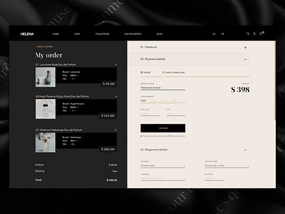 Perfumes shop checkout page checkout checkout page dark theme fashion fashion website order review page payment page perfumes shop webdesign webdesign concept
