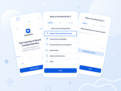 Online dentist help app blue dentist dentist app doctor help app fresh colors medicine medicine app minimalist design minimalistic minimalistic ui design mobile mobile app mobile application mobile application ui design mobile ui online doctor