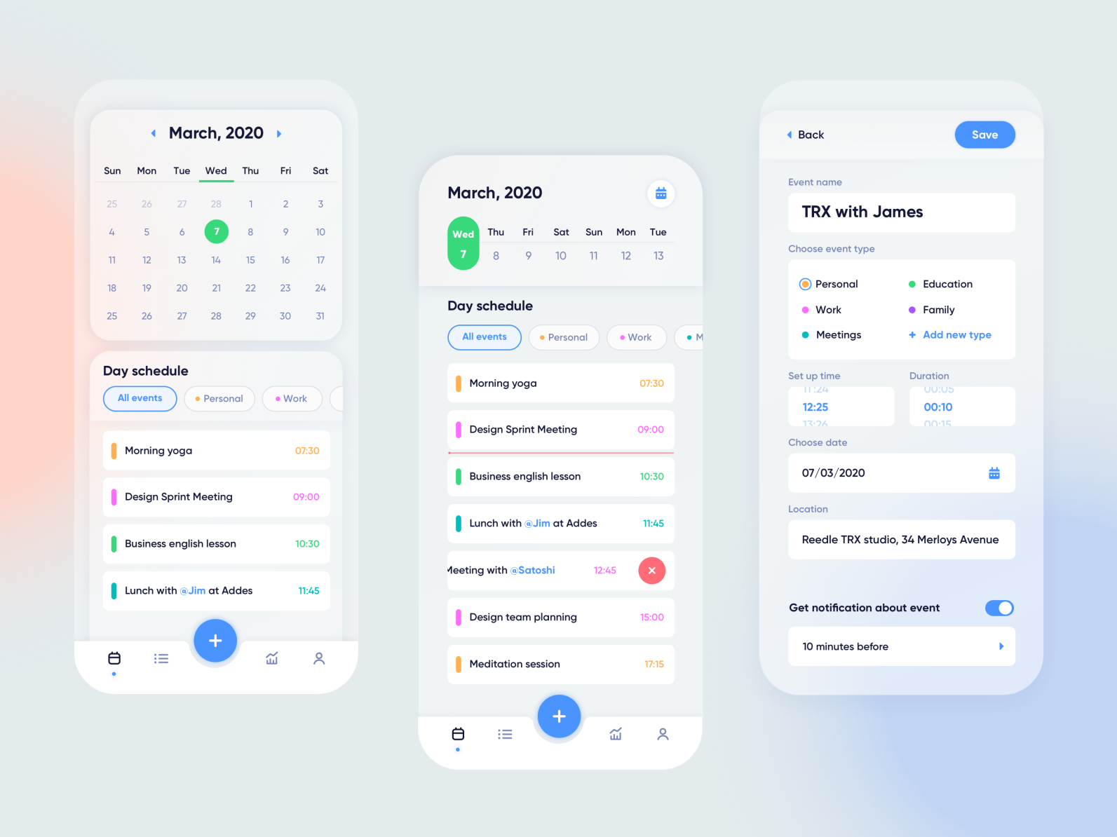 Personal calendar app by Oleksandra on Dribbble