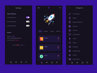 Progrezz App Store app application dark theme pwa ui