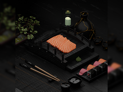 My Love for Sushi & Sashimi 3d art 3dmodel blender blender3d blender3dart design illustration ui