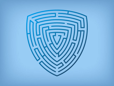 Security Maze blue icon line logo maze puzzle security shield