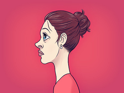 Red Girl bun cartoon digital drawing girl profile red side sketch upturned nose white woman