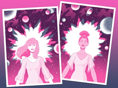 Galaxy Girls blue charity galaxy girls ilustration pink print risograph space