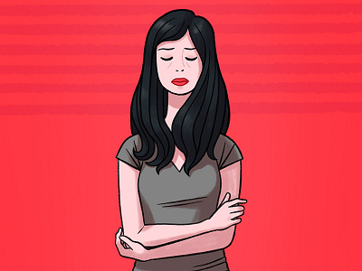 Sad Girl arms crossed character eyes closed girl illustration red sad woman