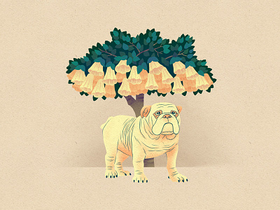 Shade bulldog dog drawing flowers illustration tree