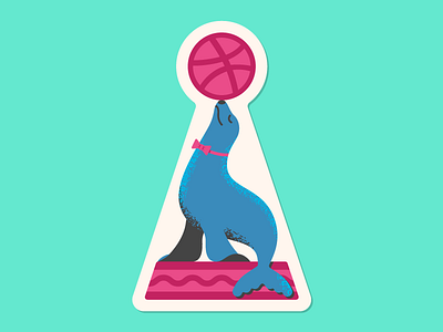 Show Off animal balance ball blue bowtie circus illustration logo pink seal sticker