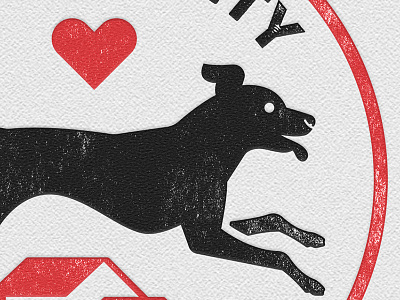 Letterpress-style Dog badge black dog heart house letterpress logo red rescue texture