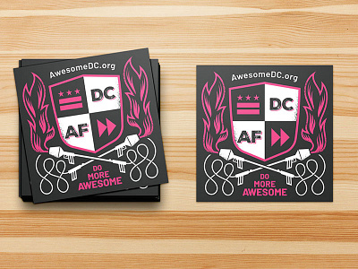 Awesome Foundation DC Sticker awesome black crest flames flamethrower pink shield sticker white