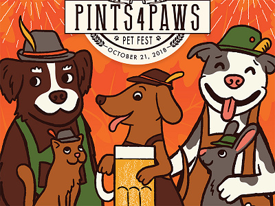 AWLA Pints 4 Paws Poster awla beer cat dogs event poster illustration oktoberfest rabbit rescue