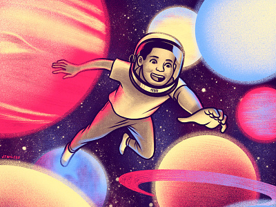 Spaceboy astronaut boy digital drawing illustration imagination planets space wonder