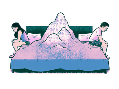 A Mountain Between Us bed couple digital drawing editorial illustration marriage mountain relationship sad