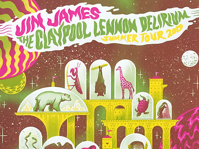 Jim James + Claypool Lennon Delirium Poster - Portland 3 color animals claypool delirium gigposter green jim james lennon merch pink portland poster psychedelic screenprint space yellow zoo