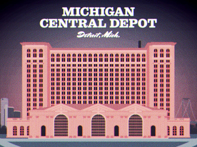 Michigan Central Depot central depot detroit michigan pink purple train station vector