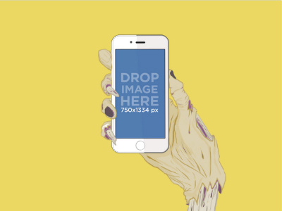 Illustrated iPhone 6 Mockup held by a Zombie