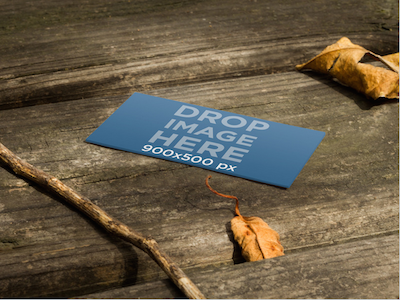 Business Card Mockup on a Wooden Table Outside