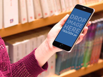 iPhone 6 Plus Mockup of Girl Using iPhone 6 Plus at the Library app marketing apple devices appstore marketing ios apps iphone iphone 6 iphone 6 plus iphone apps seo startup marketing