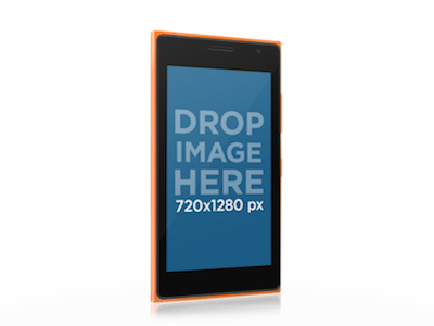 Windows Phone Mockup of Angled Orange Nokia Lumia 730