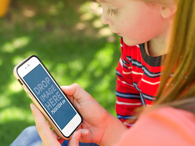 iPhone 6 Mockup with Child Watching Mom's Phone