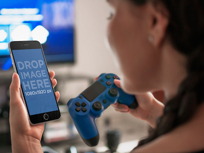 New iPhone 6 Mockup! Woman Playing With PS4