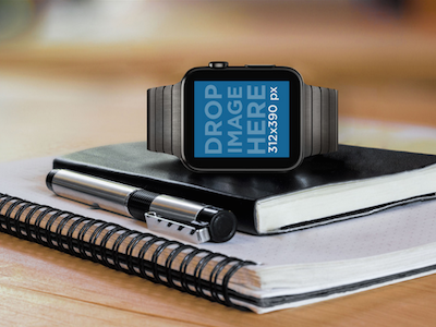 Black Apple Watch Over a Moleskine Mockup Template