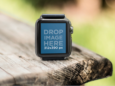 Black Apple Watch on a Wooden Picnic Table At The Park apple apple watch mockup apple watch template mockup generator smartwatch