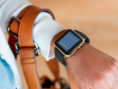 Young Woman Wearing a Apple Watch and a Handbag Mockup Tool apple apple watch mockup apple watch template mockup generator smartwatch
